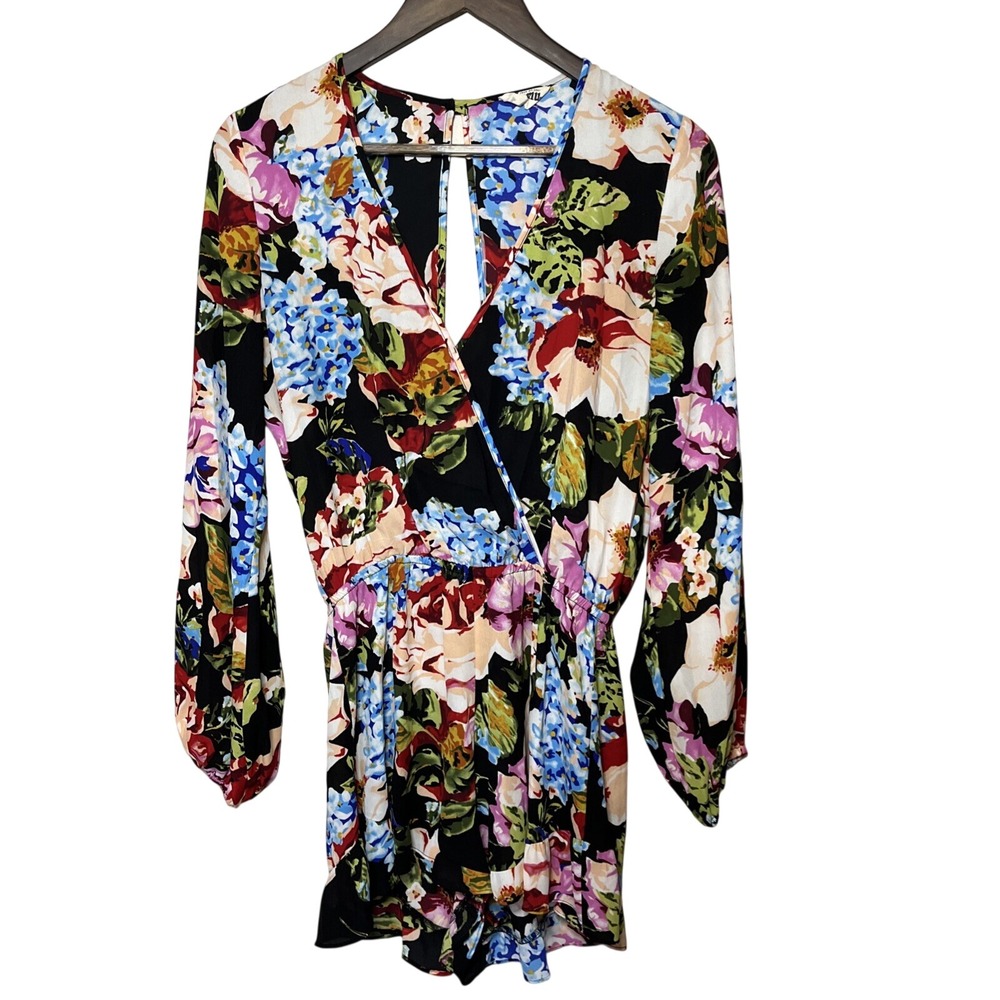 Show Me Your Mumu Black Floral Romper Long Sleeve Keyhole Party Night Out Medium